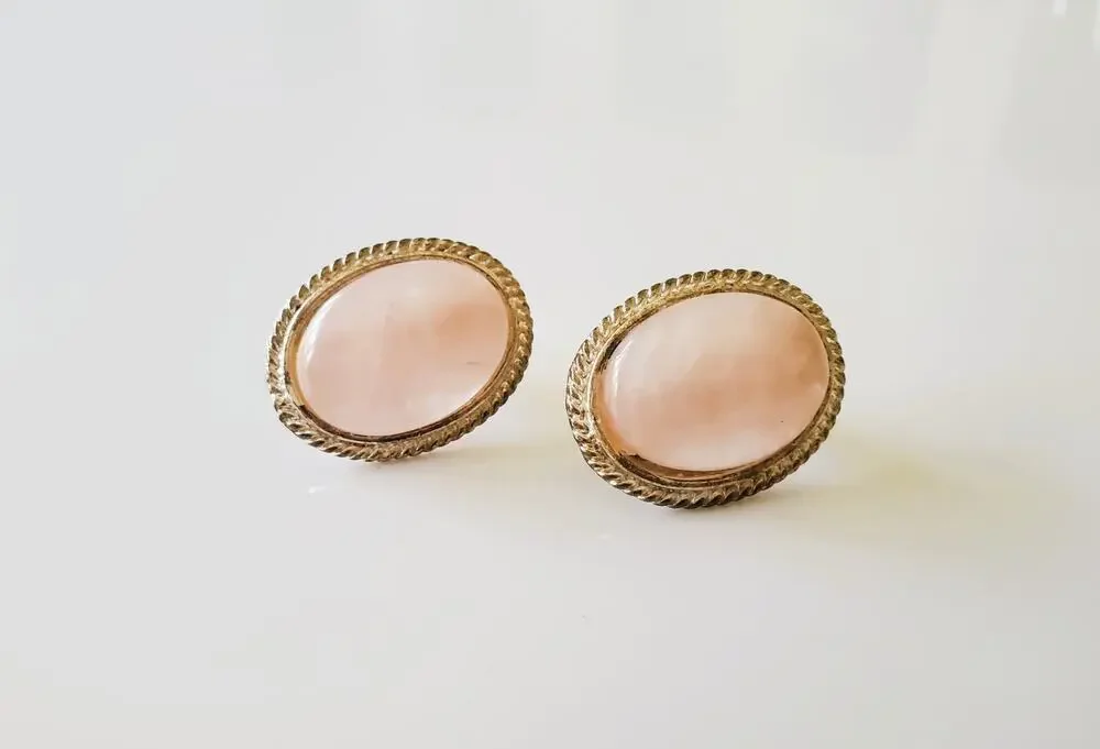 Vintage Oval Rose Quartz Stud Earrings